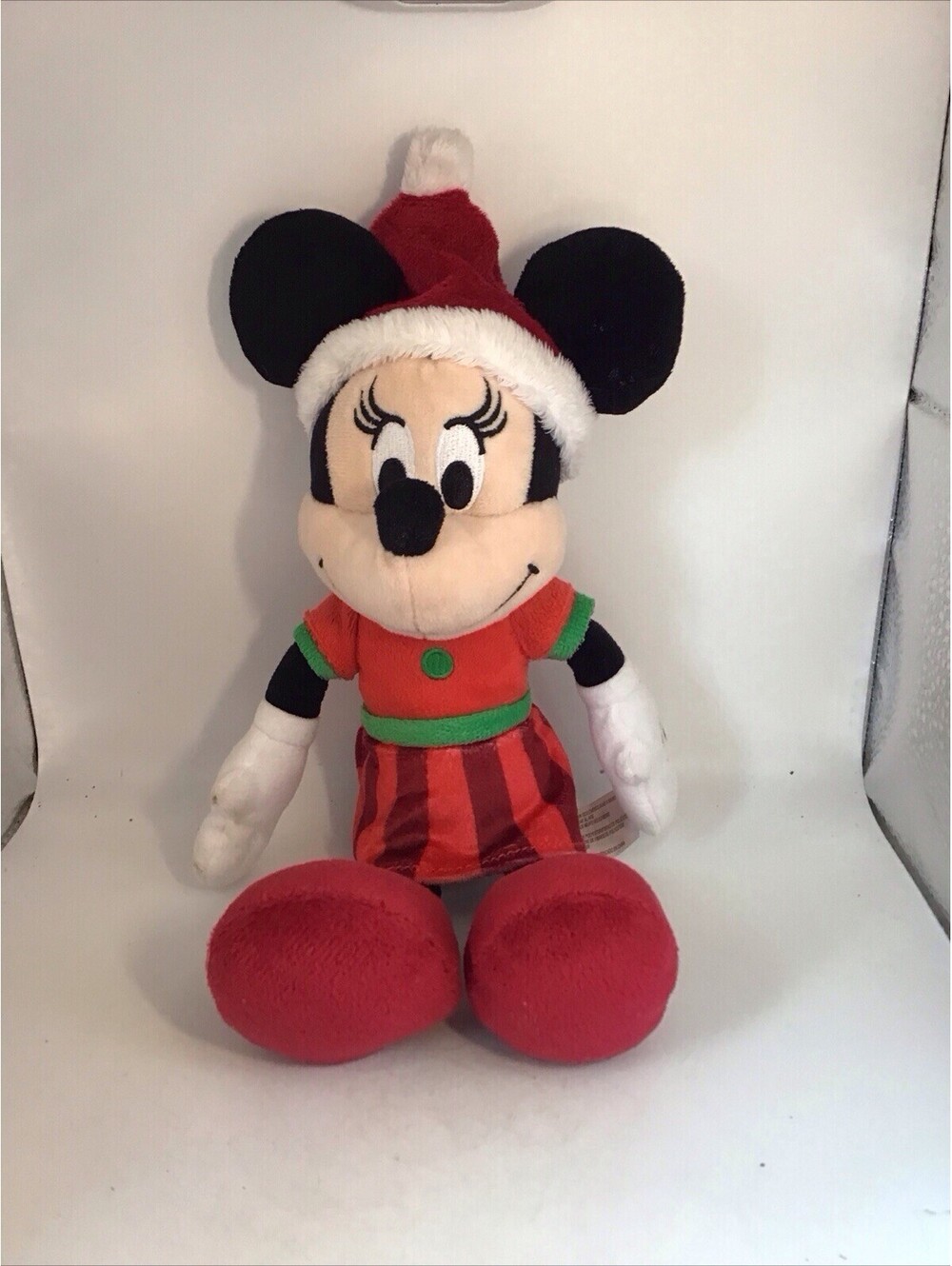 Adorable Minnie Mouse Plush In Red Christmas Dress Santa Hat 10” Stuffed Animal